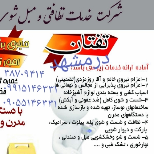 شرکت خدمات نظافتی و مبل شویی تفتان
